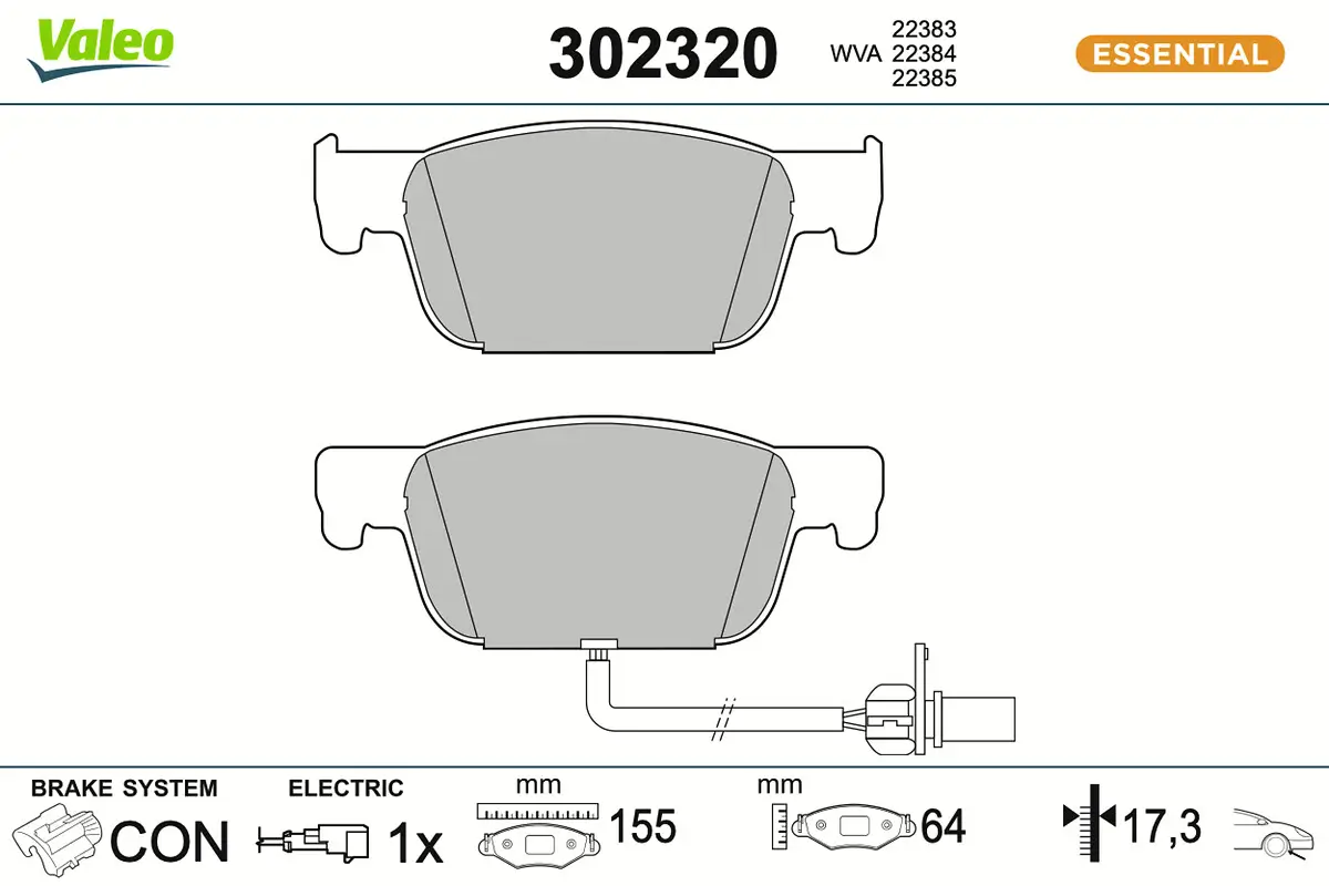 Bremsbelagsatz, Scheibenbremse Vorderachse VALEO 302320