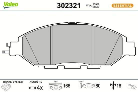 Bremsbelagsatz, Scheibenbremse Vorderachse VALEO 302321 Bild Bremsbelagsatz, Scheibenbremse Vorderachse VALEO 302321
