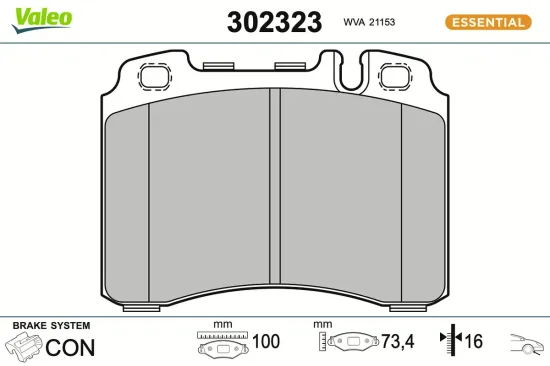 Bremsbelagsatz, Scheibenbremse Vorderachse VALEO 302323 Bild Bremsbelagsatz, Scheibenbremse Vorderachse VALEO 302323