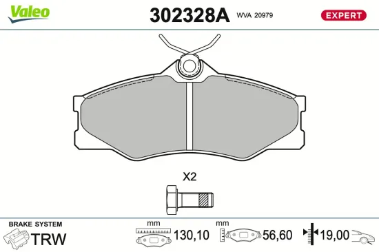 Bremsbelagsatz, Scheibenbremse Vorderachse VALEO 302328A Bild Bremsbelagsatz, Scheibenbremse Vorderachse VALEO 302328A