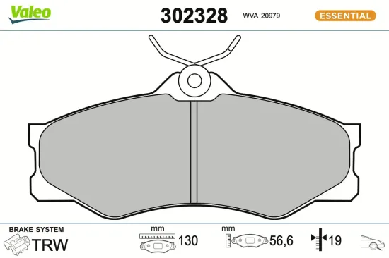 Bremsbelagsatz, Scheibenbremse Vorderachse VALEO 302328 Bild Bremsbelagsatz, Scheibenbremse Vorderachse VALEO 302328