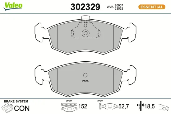Bremsbelagsatz, Scheibenbremse Vorderachse VALEO 302329 Bild Bremsbelagsatz, Scheibenbremse Vorderachse VALEO 302329