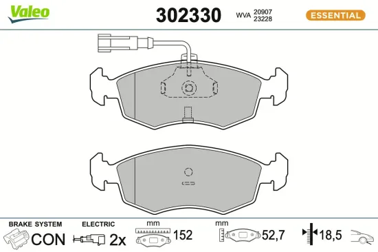Bremsbelagsatz, Scheibenbremse Vorderachse VALEO 302330 Bild Bremsbelagsatz, Scheibenbremse Vorderachse VALEO 302330