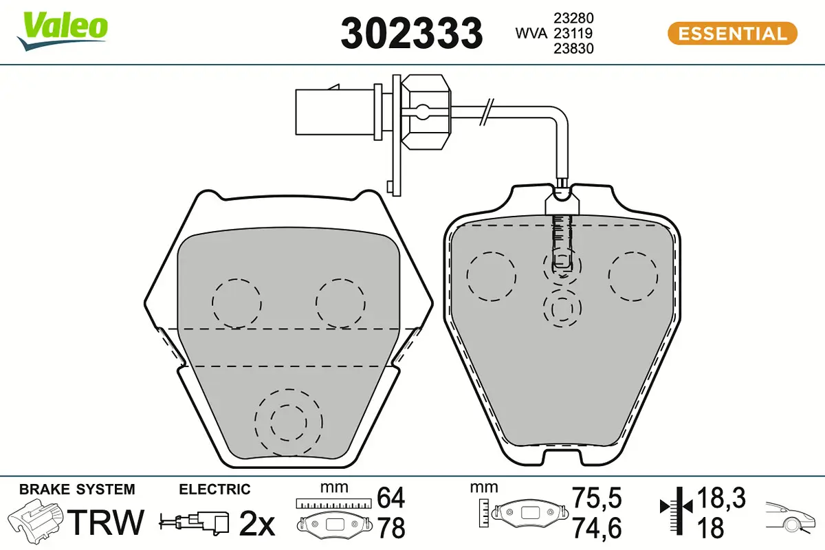 Bremsbelagsatz, Scheibenbremse Vorderachse VALEO 302333