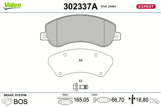 Bremsbelagsatz, Scheibenbremse Vorderachse VALEO 302337A Bild Bremsbelagsatz, Scheibenbremse Vorderachse VALEO 302337A