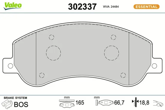Bremsbelagsatz, Scheibenbremse Vorderachse VALEO 302337 Bild Bremsbelagsatz, Scheibenbremse Vorderachse VALEO 302337
