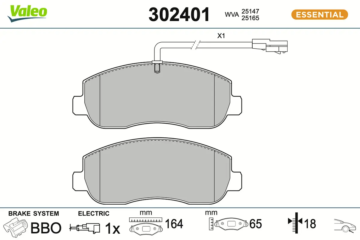Bremsbelagsatz, Scheibenbremse Vorderachse VALEO 302401