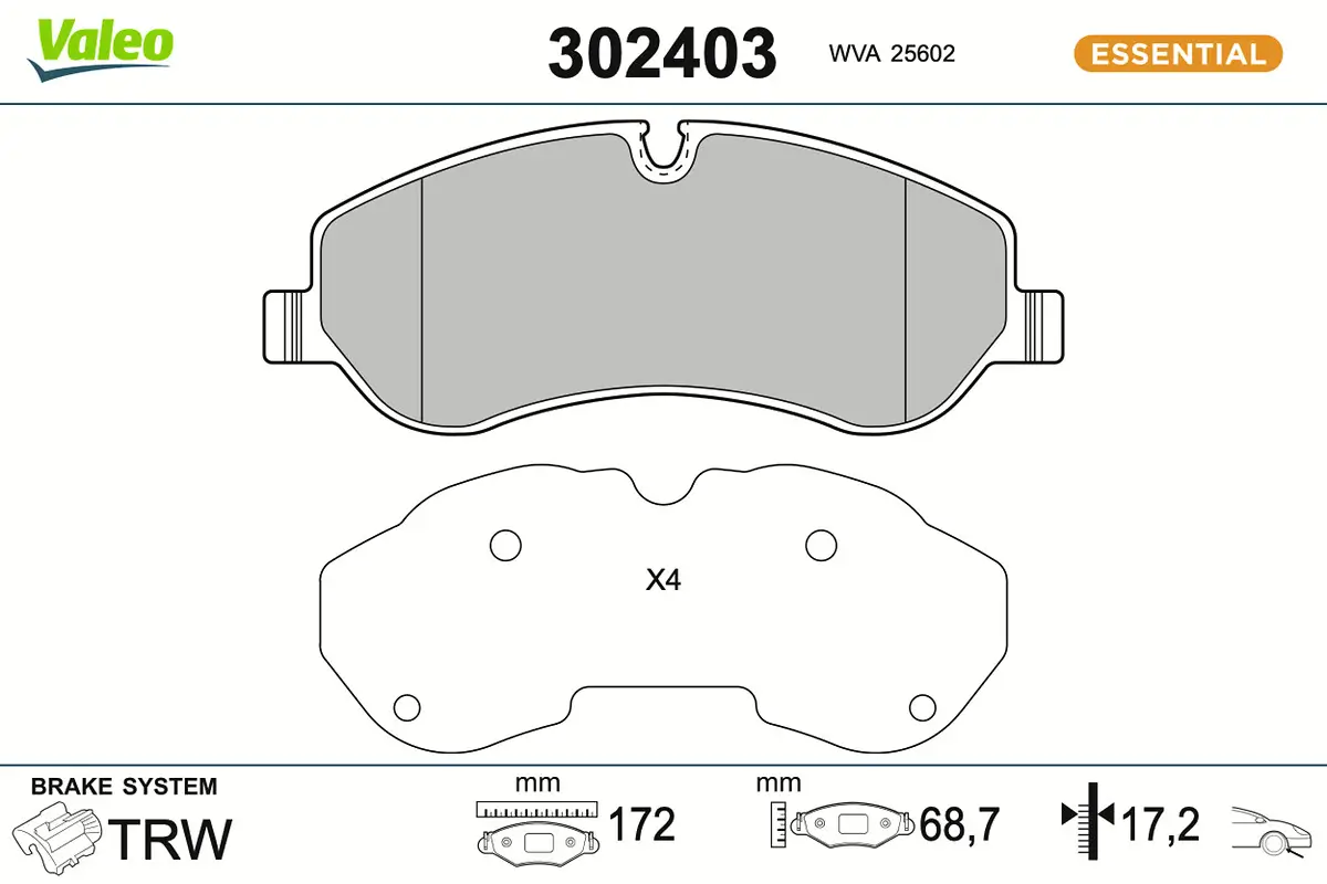 Bremsbelagsatz, Scheibenbremse Vorderachse VALEO 302403