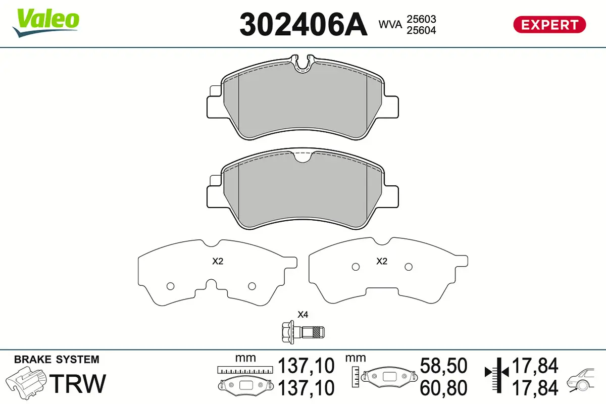 Bremsbelagsatz, Scheibenbremse Hinterachse VALEO 302406A