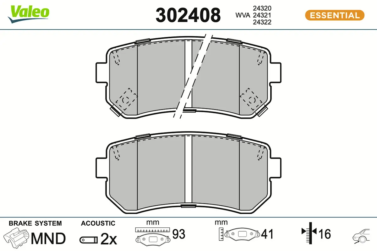 Bremsbelagsatz, Scheibenbremse Hinterachse VALEO 302408
