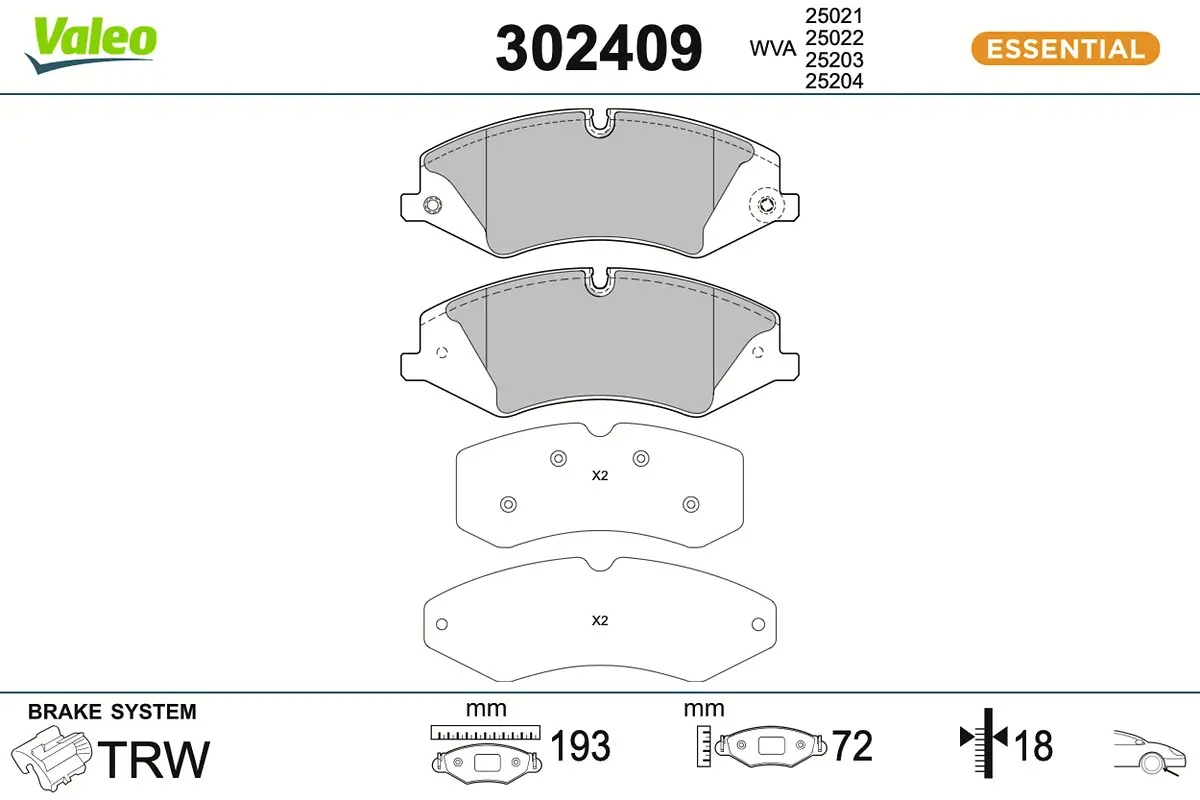 Bremsbelagsatz, Scheibenbremse Vorderachse VALEO 302409
