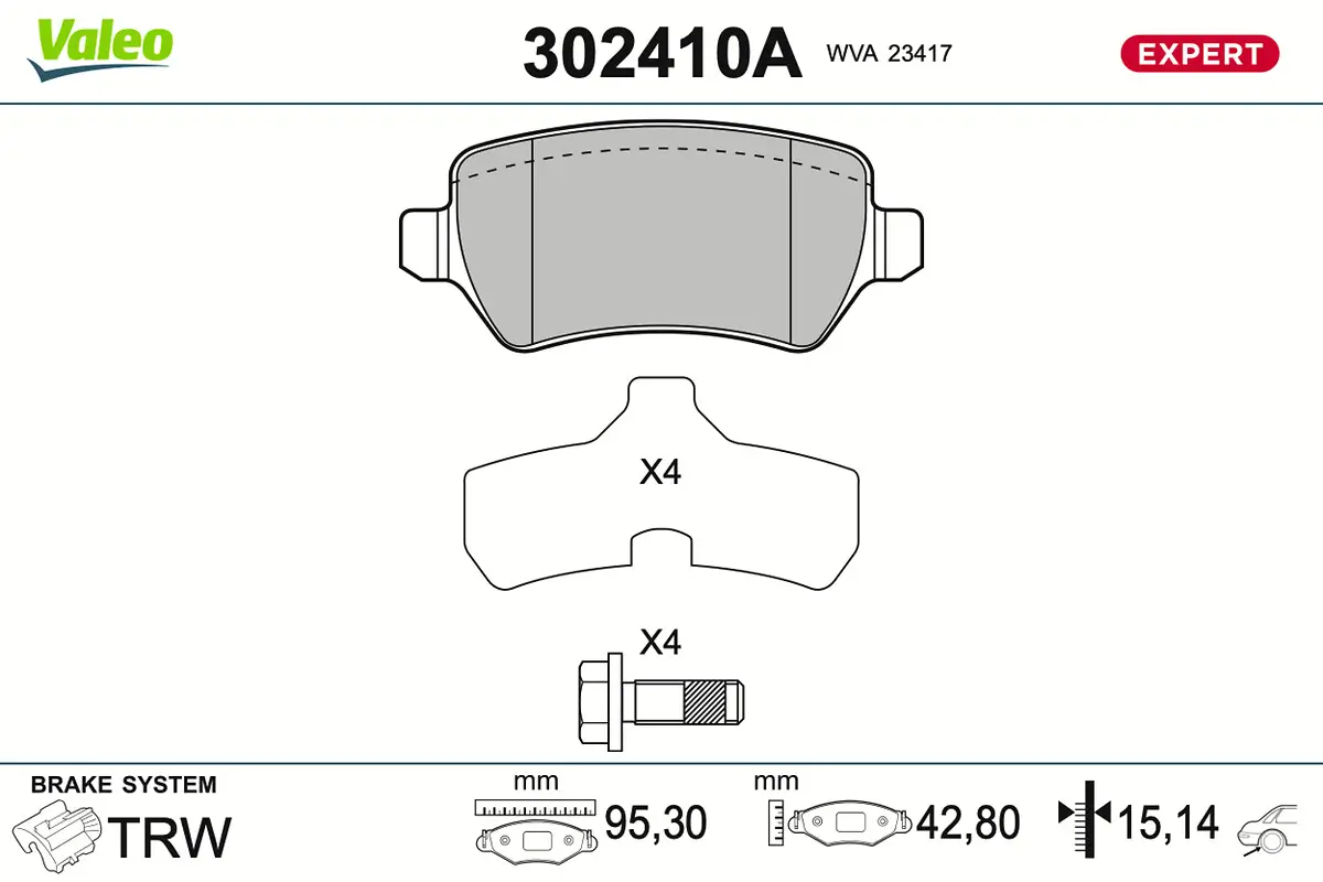 Bremsbelagsatz, Scheibenbremse Hinterachse VALEO 302410A
