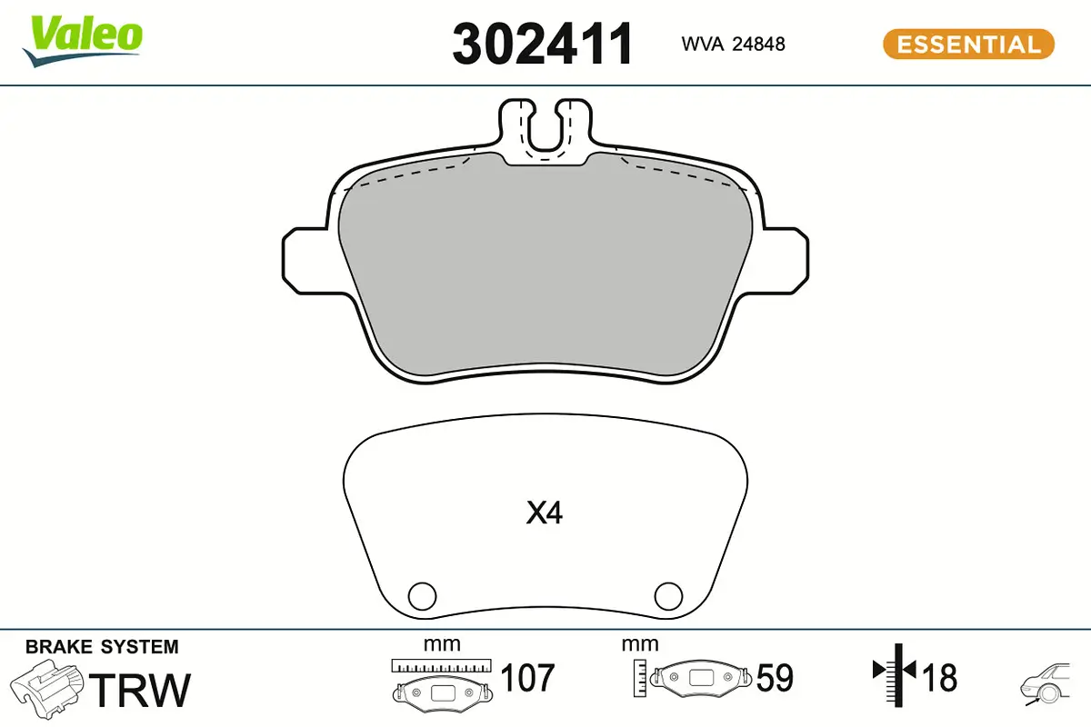 Bremsbelagsatz, Scheibenbremse Hinterachse VALEO 302411