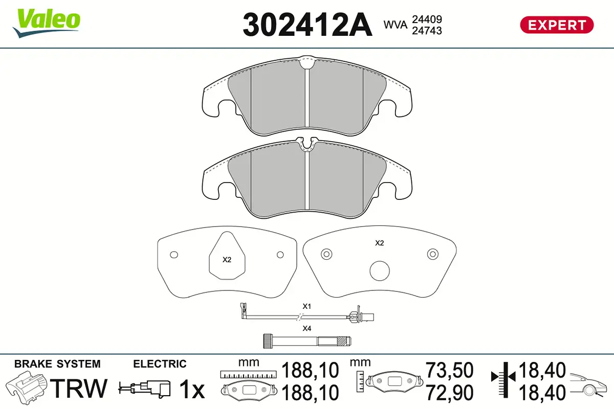 Bremsbelagsatz, Scheibenbremse Vorderachse VALEO 302412A