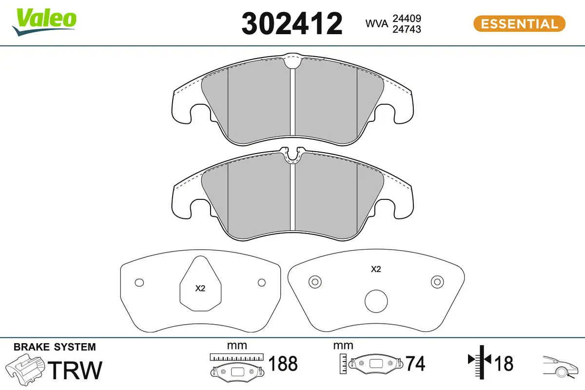 Bremsbelagsatz, Scheibenbremse Vorderachse VALEO 302412