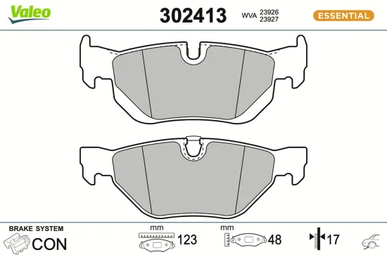 Bremsbelagsatz, Scheibenbremse Hinterachse VALEO 302413 Bild Bremsbelagsatz, Scheibenbremse Hinterachse VALEO 302413