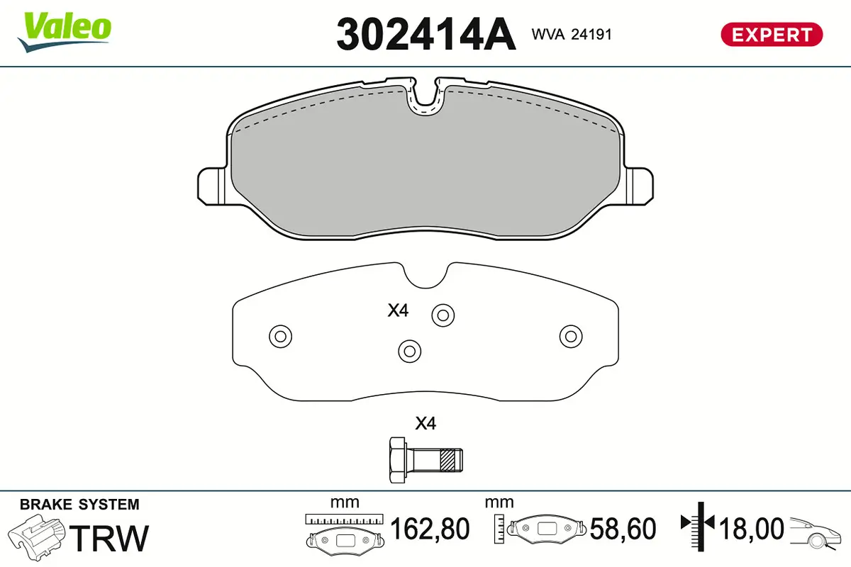 Bremsbelagsatz, Scheibenbremse Vorderachse VALEO 302414A