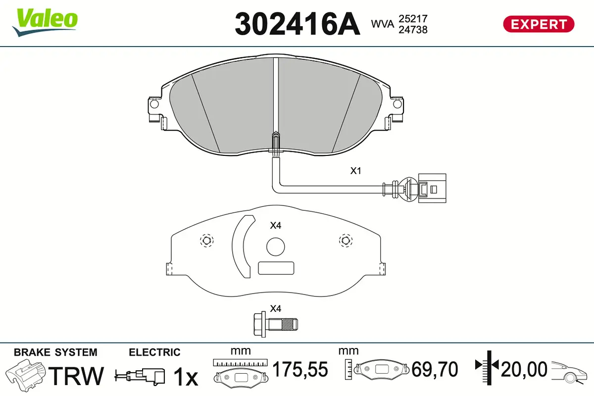 Bremsbelagsatz, Scheibenbremse Vorderachse VALEO 302416A