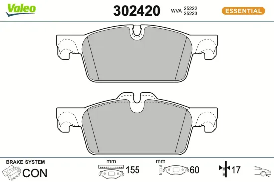 Bremsbelagsatz, Scheibenbremse Vorderachse VALEO 302420 Bild Bremsbelagsatz, Scheibenbremse Vorderachse VALEO 302420
