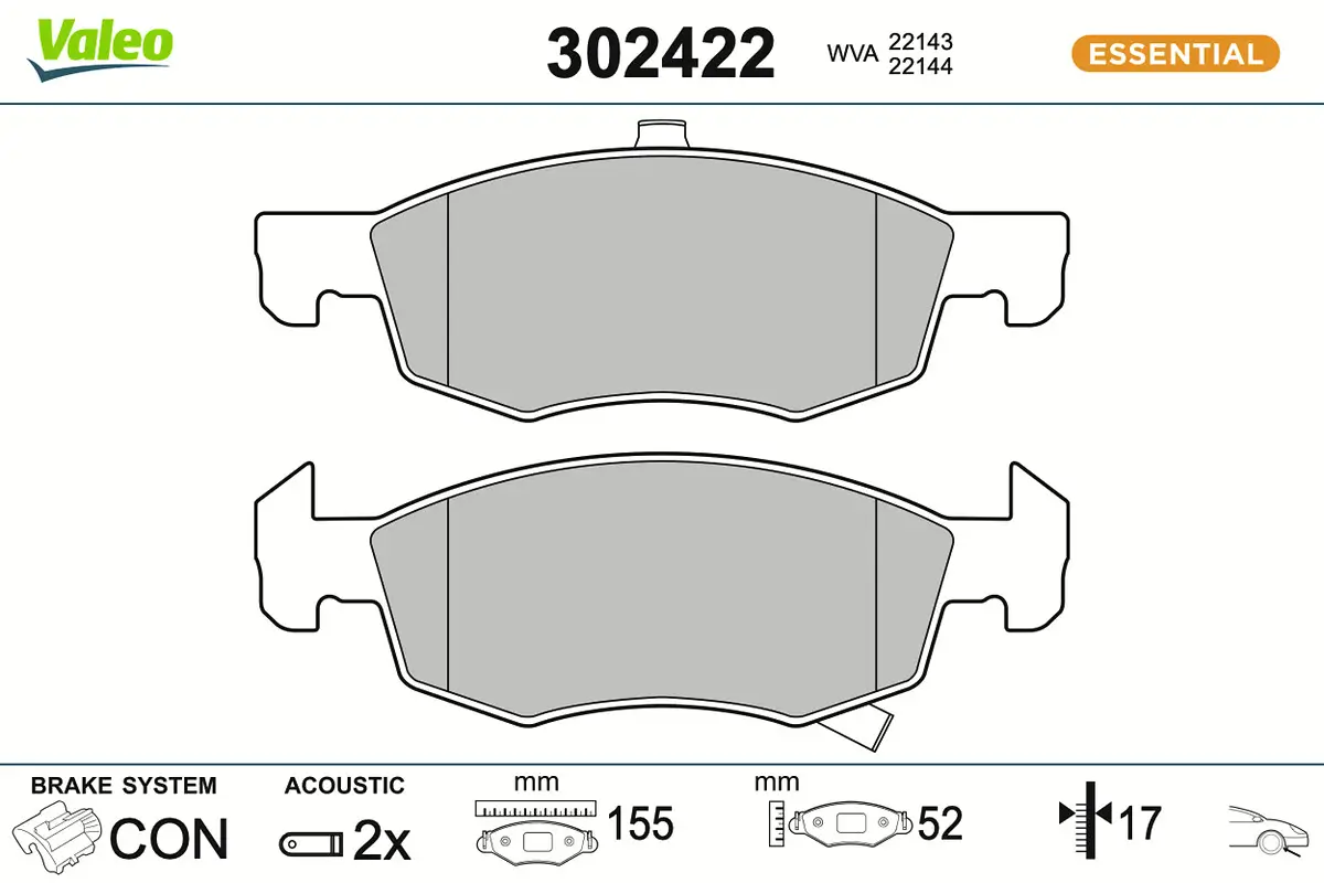 Bremsbelagsatz, Scheibenbremse Vorderachse VALEO 302422