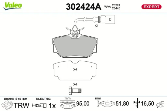 Bremsbelagsatz, Scheibenbremse Hinterachse VALEO 302424A Bild Bremsbelagsatz, Scheibenbremse Hinterachse VALEO 302424A
