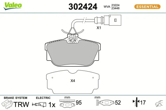 Bremsbelagsatz, Scheibenbremse Hinterachse VALEO 302424 Bild Bremsbelagsatz, Scheibenbremse Hinterachse VALEO 302424