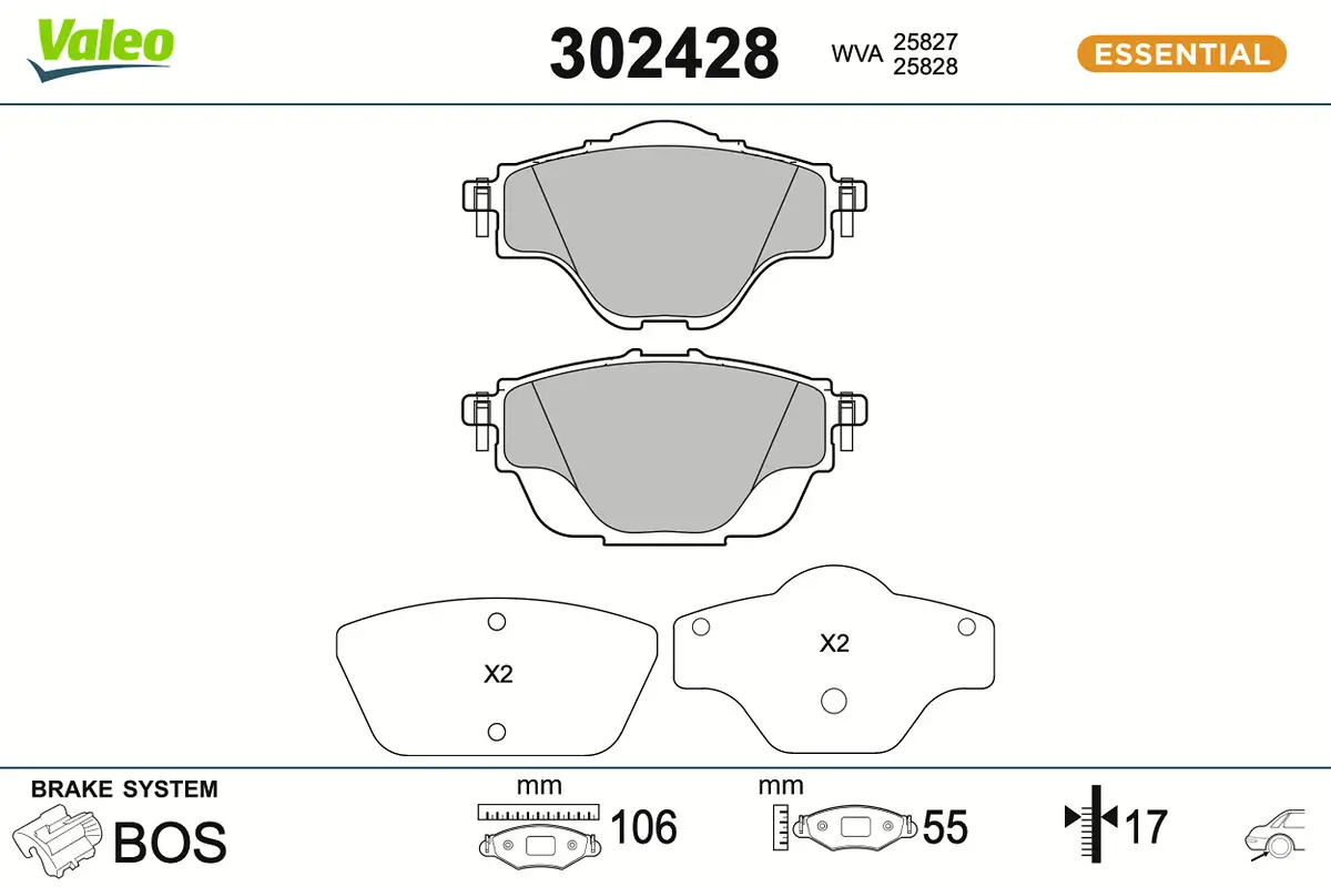 Bremsbelagsatz, Scheibenbremse Hinterachse VALEO 302428