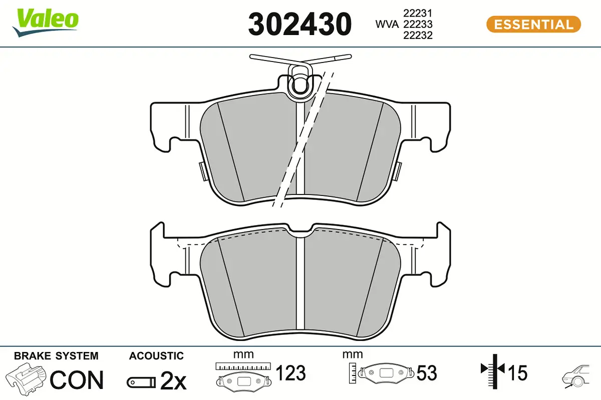 Bremsbelagsatz, Scheibenbremse Hinterachse VALEO 302430
