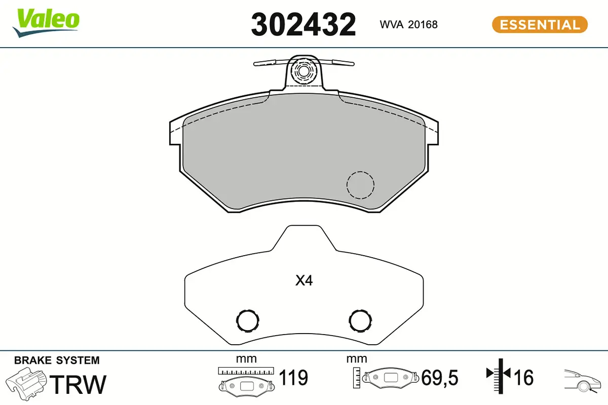 Bremsbelagsatz, Scheibenbremse Vorderachse VALEO 302432