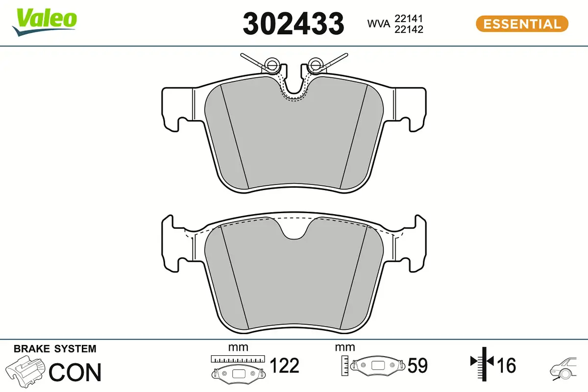 Bremsbelagsatz, Scheibenbremse Hinterachse VALEO 302433