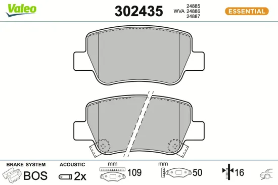 Bremsbelagsatz, Scheibenbremse Hinterachse VALEO 302435 Bild Bremsbelagsatz, Scheibenbremse Hinterachse VALEO 302435