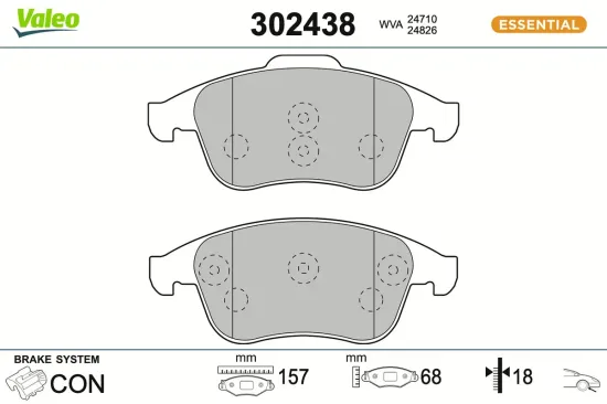 Bremsbelagsatz, Scheibenbremse Vorderachse VALEO 302438 Bild Bremsbelagsatz, Scheibenbremse Vorderachse VALEO 302438