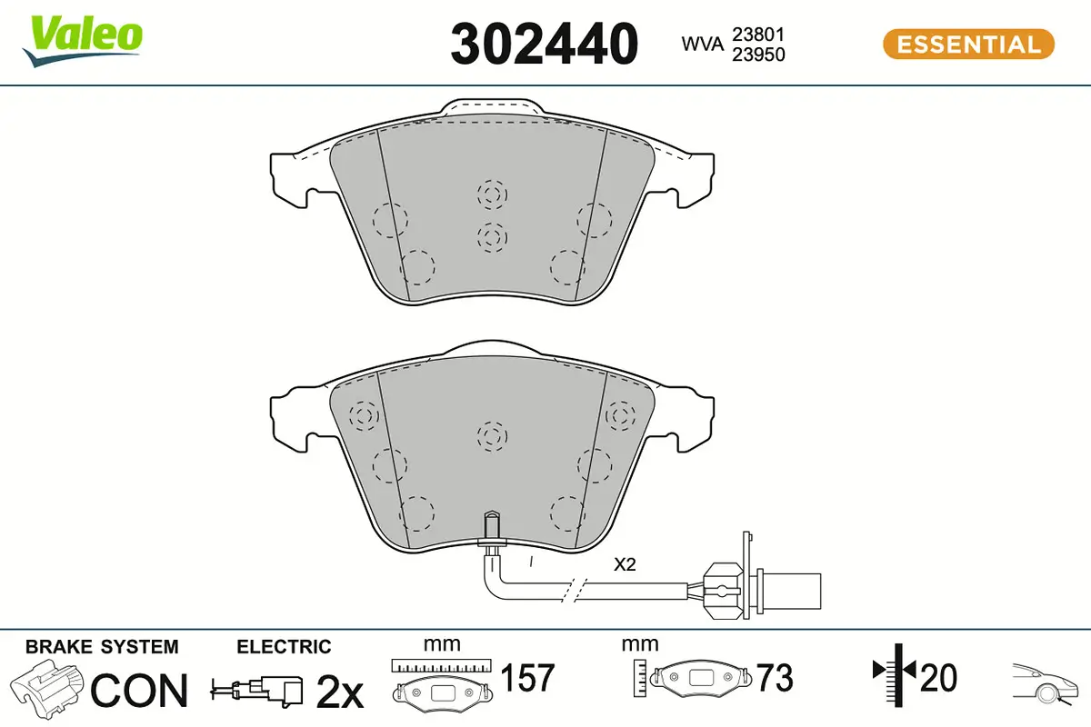 Bremsbelagsatz, Scheibenbremse Vorderachse VALEO 302440