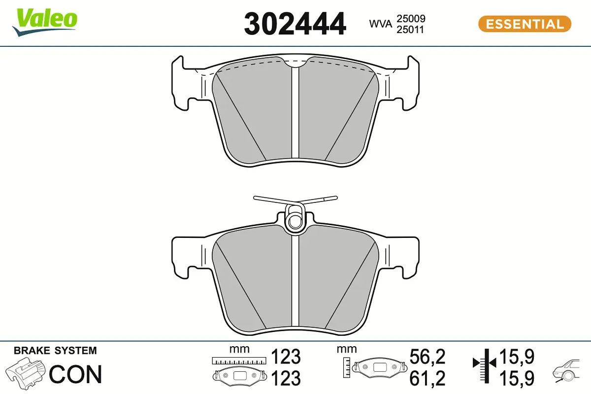 Bremsbelagsatz, Scheibenbremse Hinterachse VALEO 302444