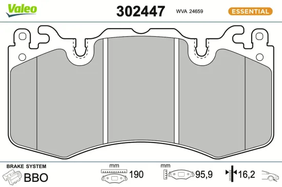 Bremsbelagsatz, Scheibenbremse Vorderachse VALEO 302447 Bild Bremsbelagsatz, Scheibenbremse Vorderachse VALEO 302447