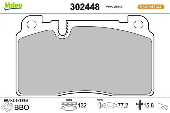 Bremsbelagsatz, Scheibenbremse Vorderachse VALEO 302448 Bild Bremsbelagsatz, Scheibenbremse Vorderachse VALEO 302448