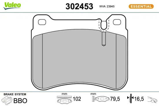 Bremsbelagsatz, Scheibenbremse Vorderachse VALEO 302453 Bild Bremsbelagsatz, Scheibenbremse Vorderachse VALEO 302453