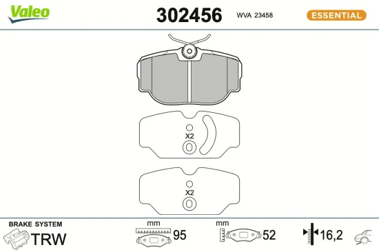 Bremsbelagsatz, Scheibenbremse Hinterachse VALEO 302456 Bild Bremsbelagsatz, Scheibenbremse Hinterachse VALEO 302456