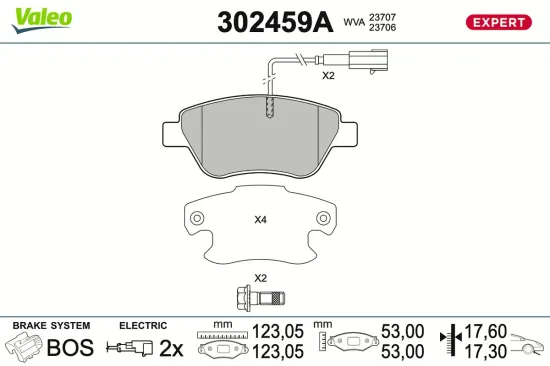 Bremsbelagsatz, Scheibenbremse Vorderachse VALEO 302459A Bild Bremsbelagsatz, Scheibenbremse Vorderachse VALEO 302459A