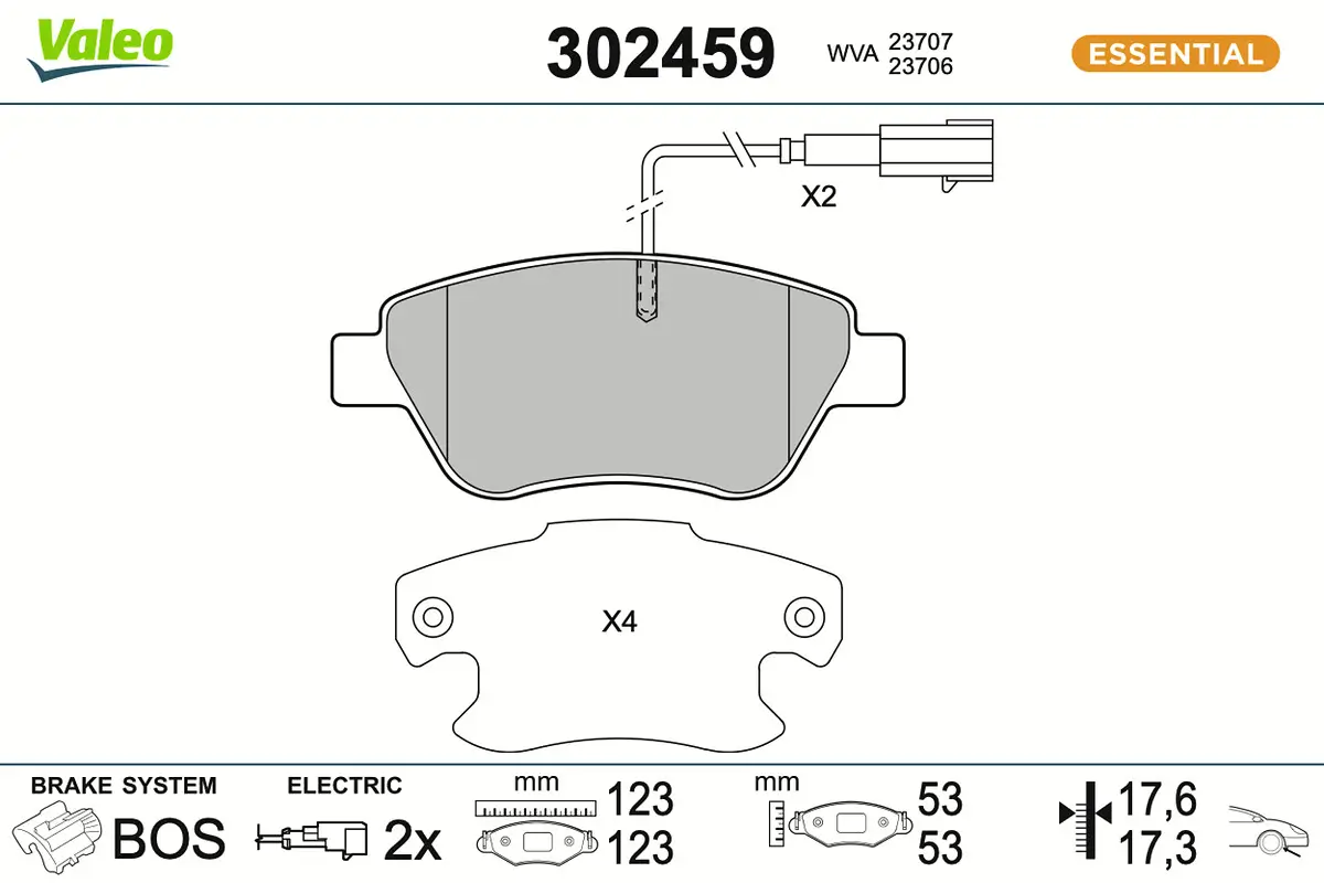 Bremsbelagsatz, Scheibenbremse Vorderachse VALEO 302459