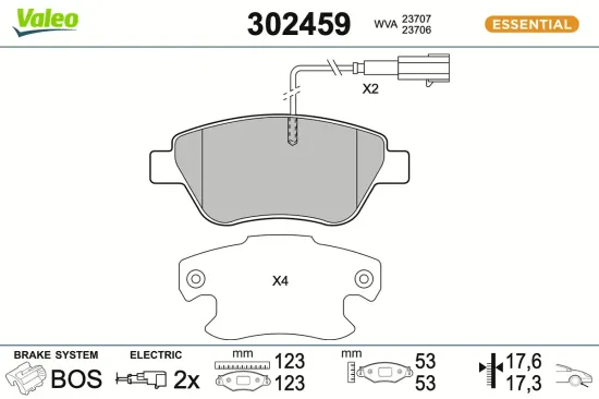 Bremsbelagsatz, Scheibenbremse Vorderachse VALEO 302459 Bild Bremsbelagsatz, Scheibenbremse Vorderachse VALEO 302459