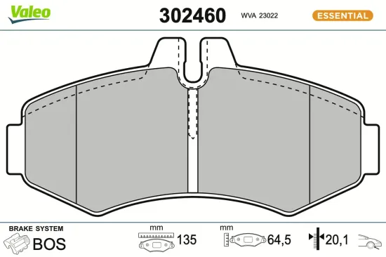 Bremsbelagsatz, Scheibenbremse Vorderachse VALEO 302460 Bild Bremsbelagsatz, Scheibenbremse Vorderachse VALEO 302460