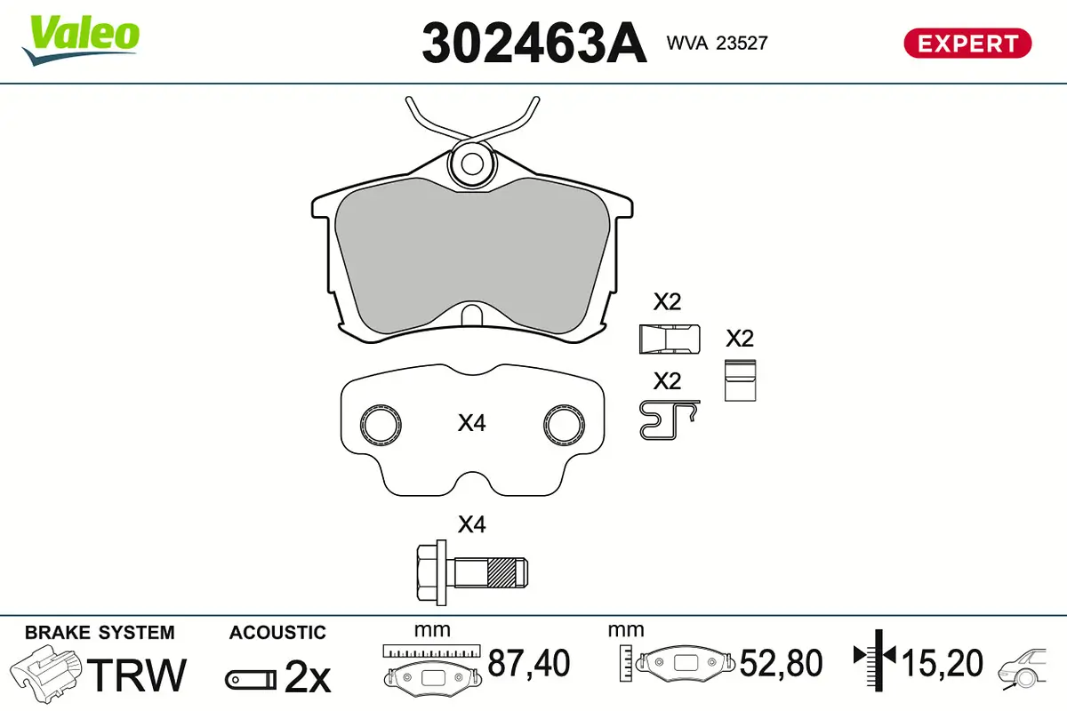 Bremsbelagsatz, Scheibenbremse Hinterachse VALEO 302463A