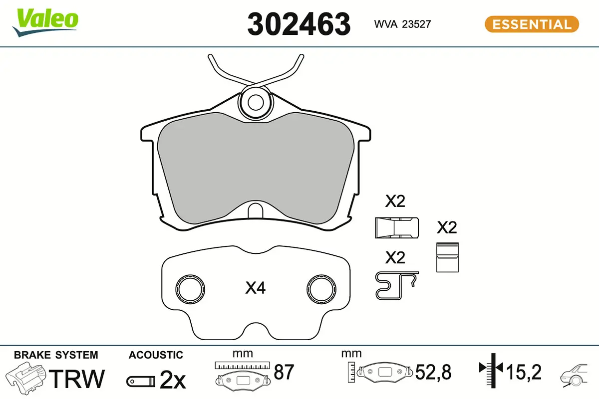 Bremsbelagsatz, Scheibenbremse Hinterachse VALEO 302463