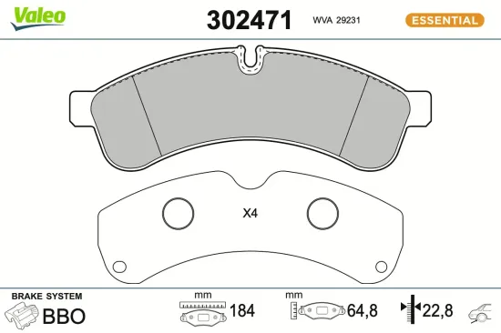 Bremsbelagsatz, Scheibenbremse Hinterachse VALEO 302471 Bild Bremsbelagsatz, Scheibenbremse Hinterachse VALEO 302471