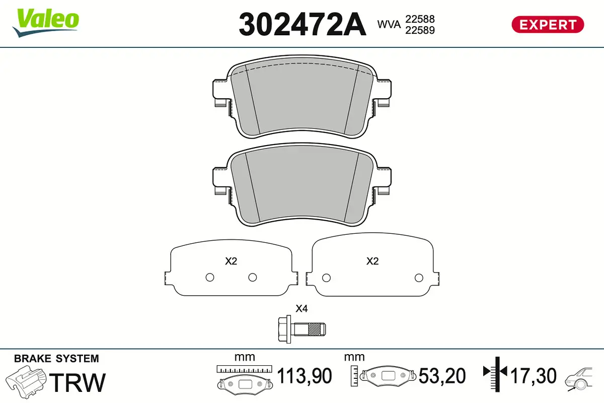 Bremsbelagsatz, Scheibenbremse Hinterachse VALEO 302472A