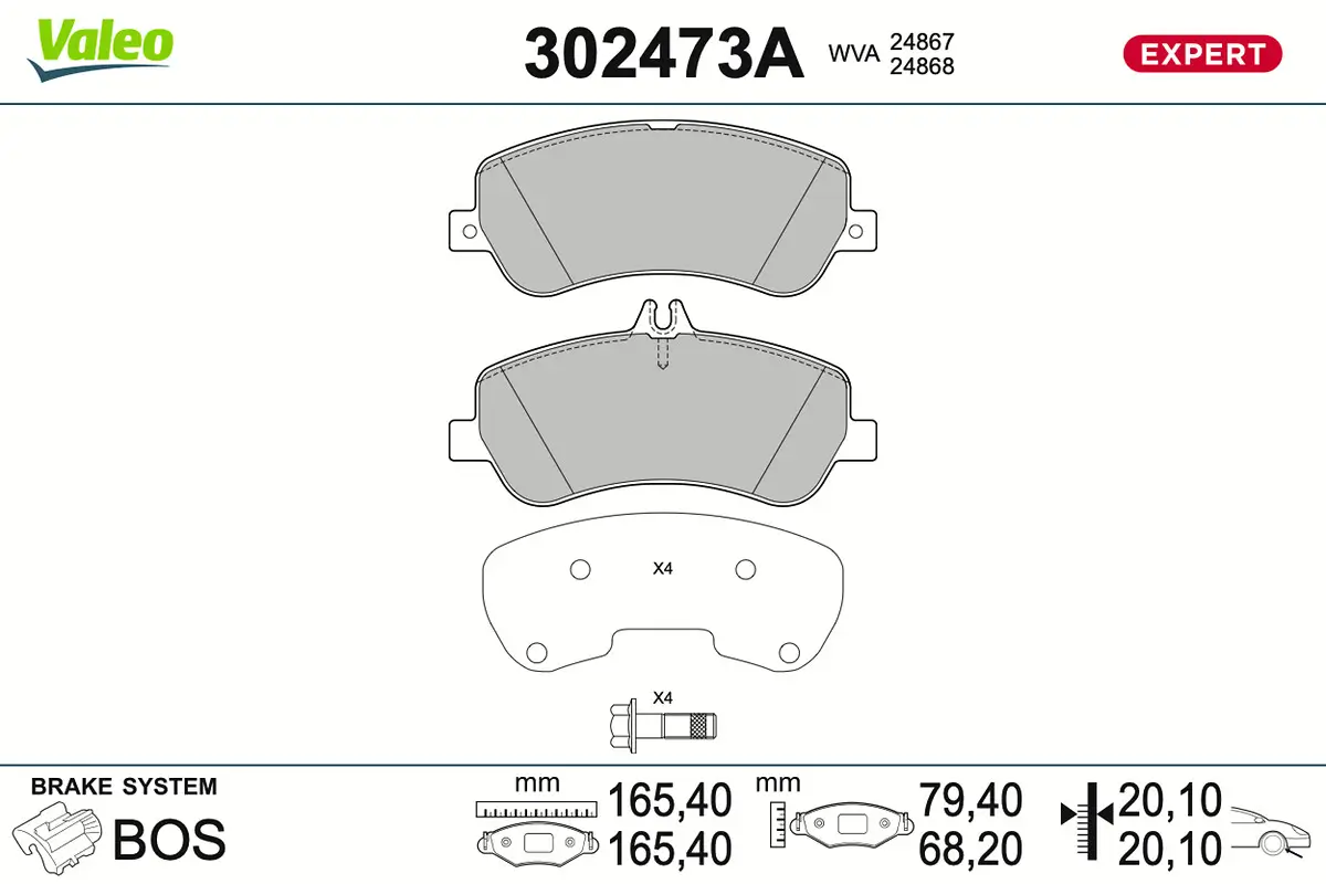 Bremsbelagsatz, Scheibenbremse Vorderachse VALEO 302473A