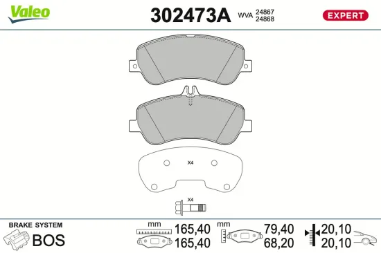 Bremsbelagsatz, Scheibenbremse Vorderachse VALEO 302473A Bild Bremsbelagsatz, Scheibenbremse Vorderachse VALEO 302473A