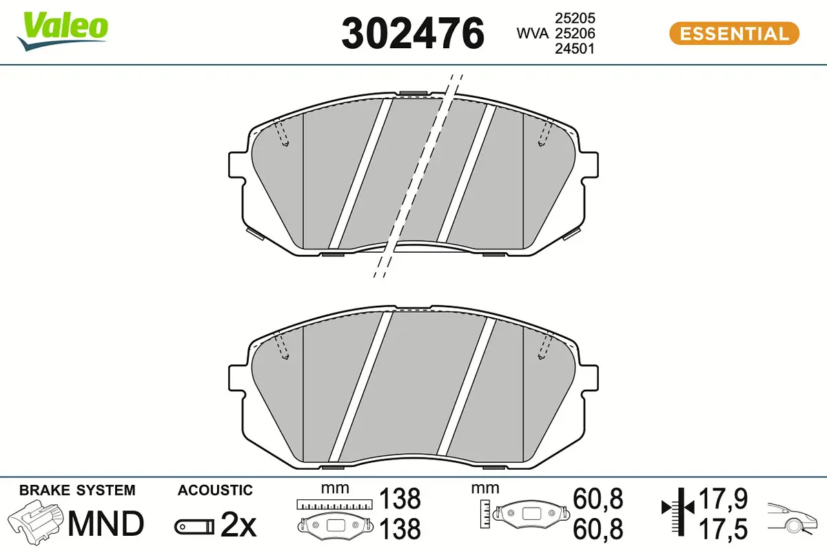 Bremsbelagsatz, Scheibenbremse Vorderachse VALEO 302476