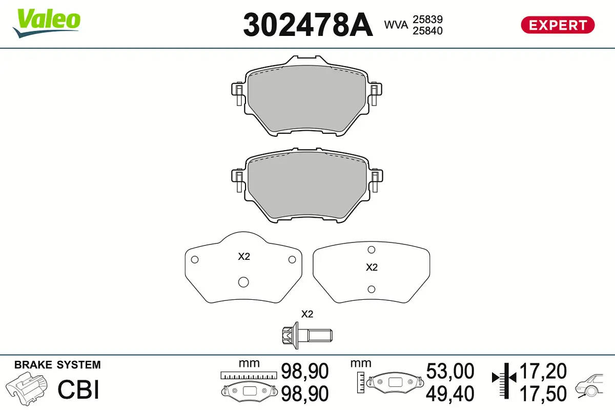 Bremsbelagsatz, Scheibenbremse Hinterachse VALEO 302478A